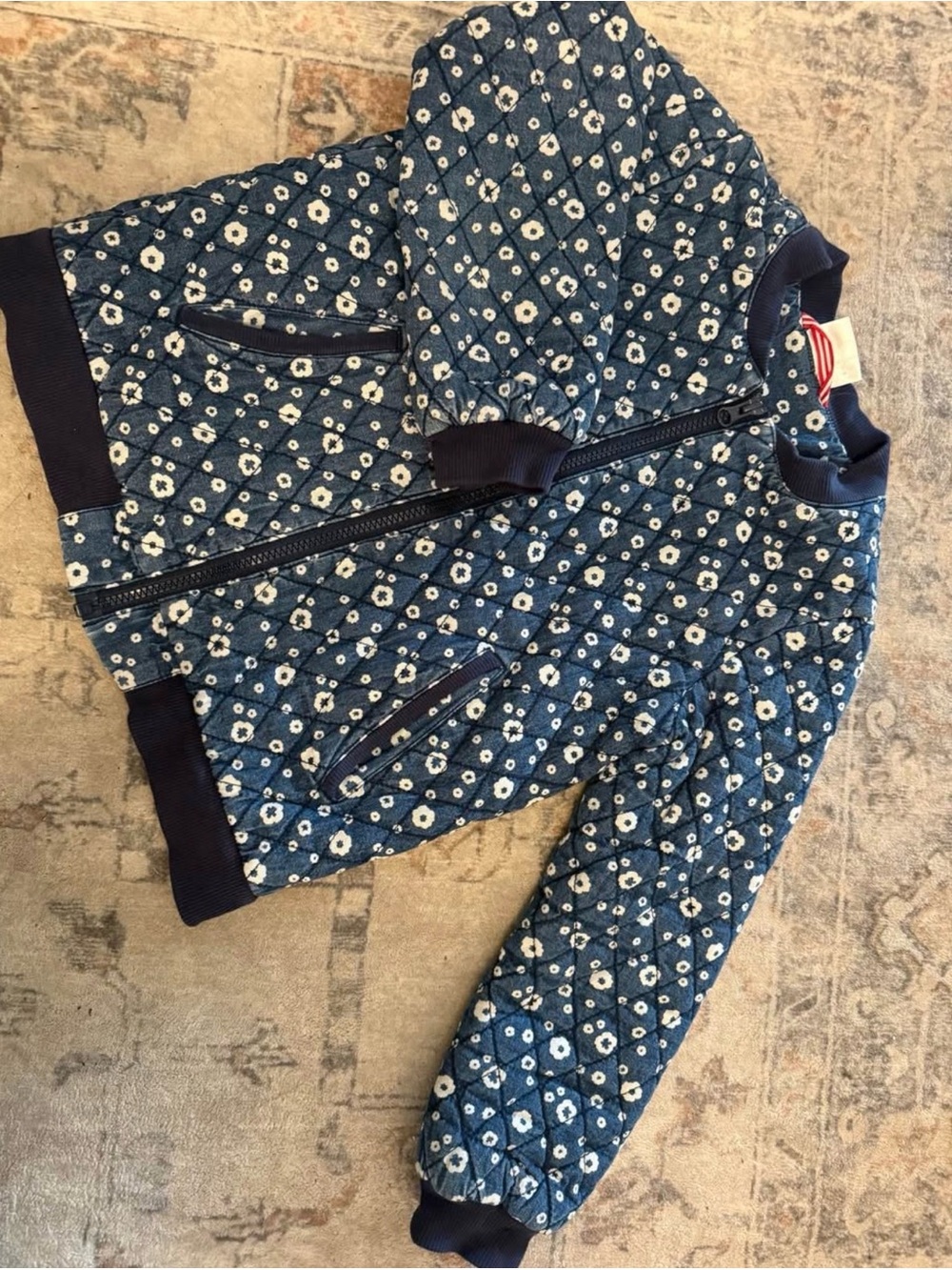 Hanna Andersson Navy Blue Quilted Floral Jacket